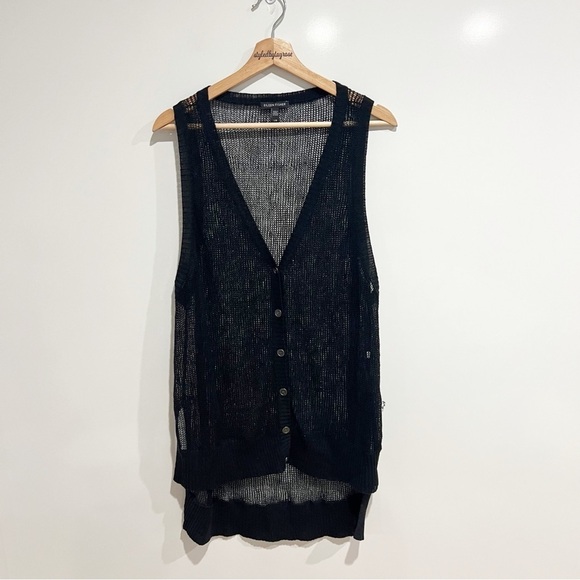 Eileen Fisher Organic Linen Délavé Long button sleeveless Cardigan - Picture 1 of 11